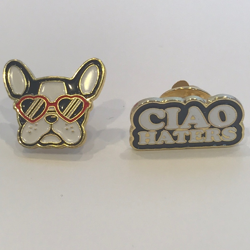 Frenchie French Bulldog & Ciao Haters pin set pink - Picture 4 of 4